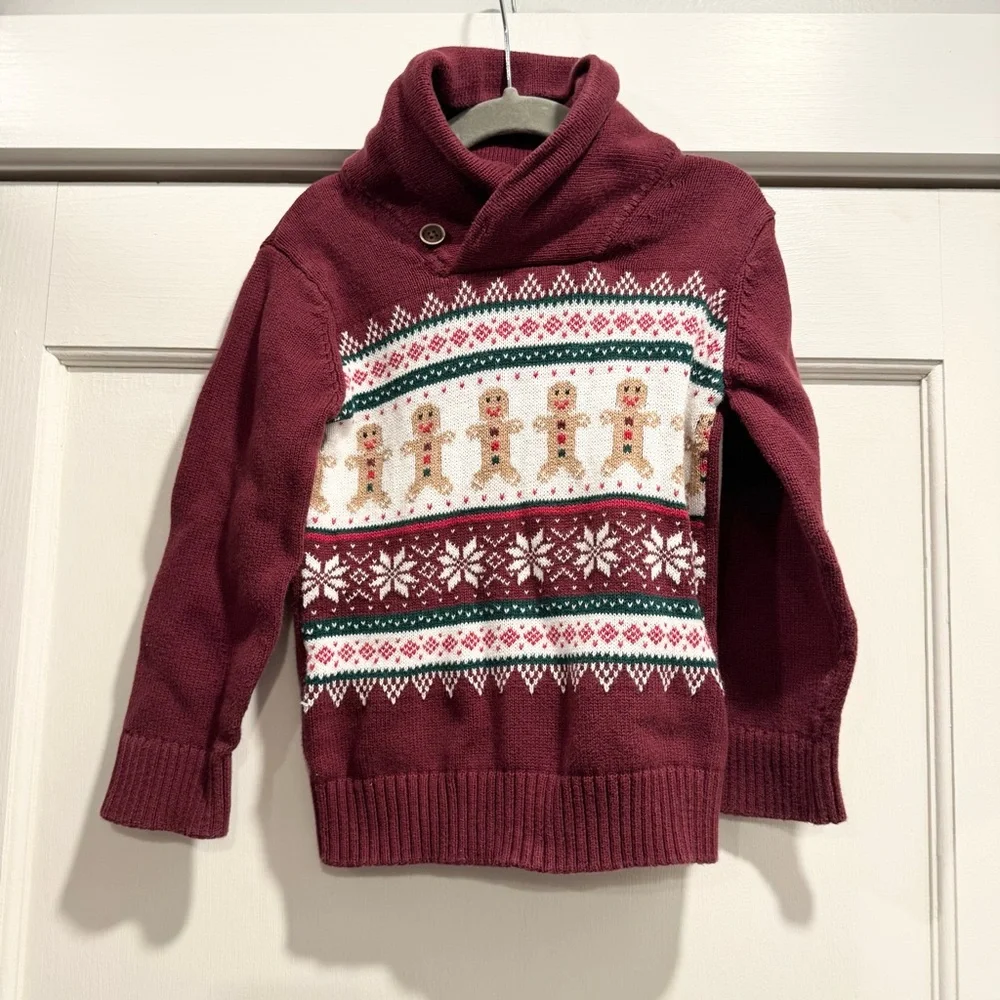 The Children’s Place Gingerbread Boy‎ 3T Christmas Sweater Burgundy Holiday Xmas